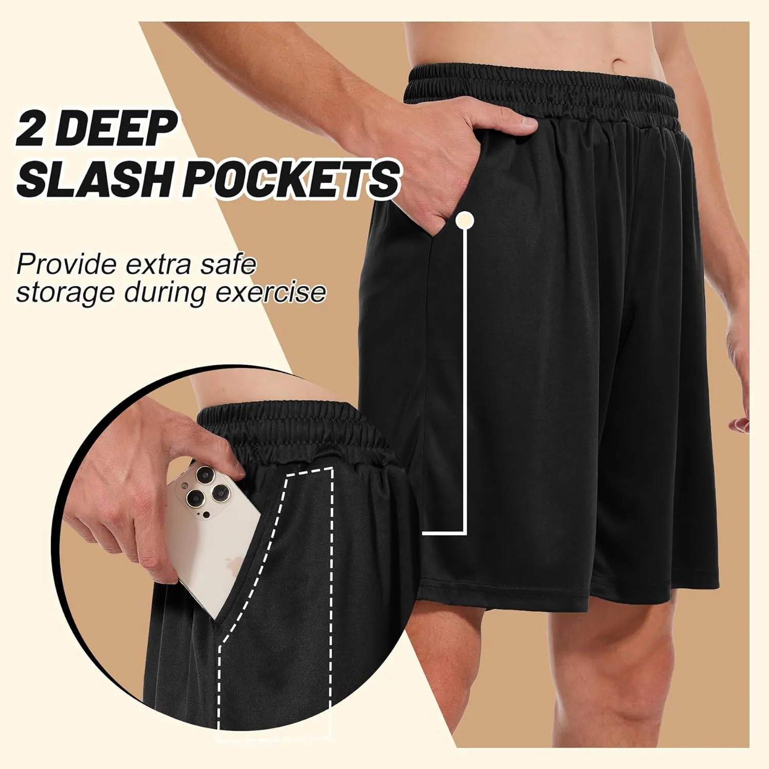Men's Athletic Gym Shorts - Quick Dry Black Casual Basketball Shorts with Pockets for Running Workout Activewear