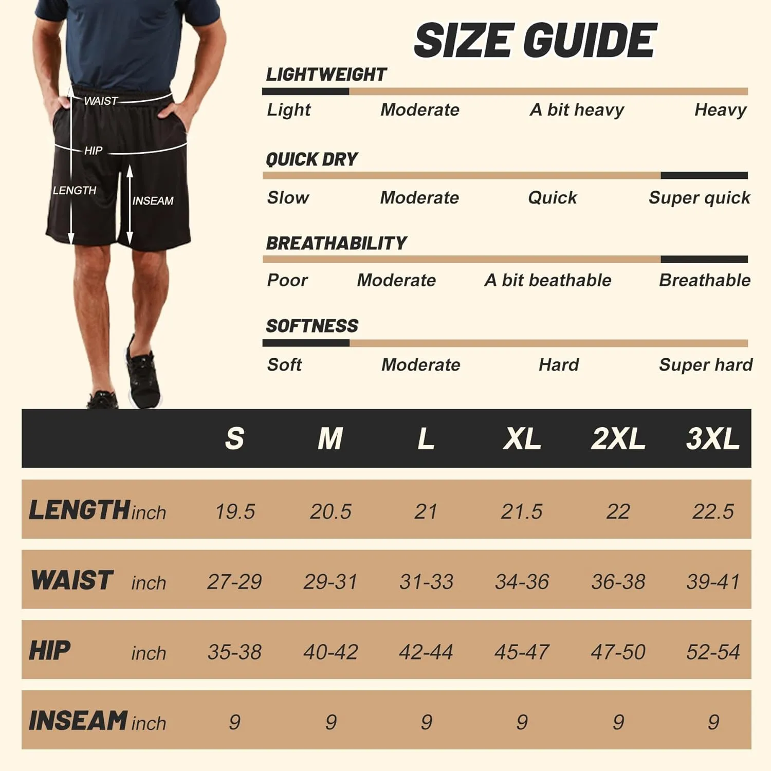 Men's Athletic Gym Shorts - Quick Dry Black Casual Basketball Shorts with Pockets for Running Workout Activewear