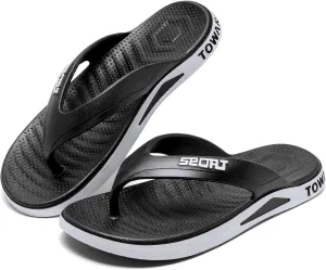 Men's Beach Sandals Slippers Flip Flops Lightweight Ultra Soft Comfort Fit Black 8.5