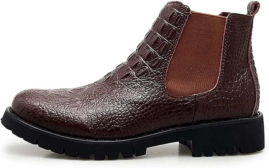 Men's Chelsea Boots Crocodile Print Elastic Bandage Genuine Leather Anti-slip Non Slip Wearable Slip Classic Dress Pull On