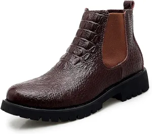 Men's Chelsea Boots Crocodile Print Elastic Bandage Genuine Leather Anti-slip Non Slip Wearable Slip Classic Dress Pull On