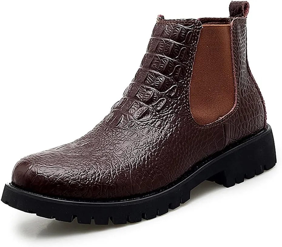 Men's Chelsea Boots Crocodile Print Elastic Bandage Genuine Leather Anti-slip Non Slip Wearable Slip Classic Dress Pull On