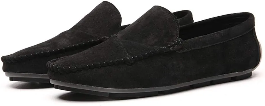 Men's Classic Moccasin Soft Comfort Suede Loafers British Minimalist Flat Driving Slip On Shoes Black 8.5 Men US 10.04''Heel to Toe