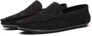 Men's Classic Moccasin Soft Comfort Suede Loafers British Minimalist Flat Driving Slip On Shoes Black 8.5 Men US 10.04''Heel to Toe