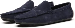 Men's Classic Moccasin Soft Comfort Suede Loafers British Minimalist Flat Driving Slip On Shoes Blue 7.5 Men US 9.84''Heel to Toe