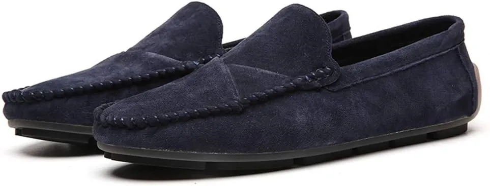 Men's Classic Moccasin Soft Comfort Suede Loafers British Minimalist Flat Driving Slip On Shoes Blue 7.5 Men US 9.84''Heel to Toe
