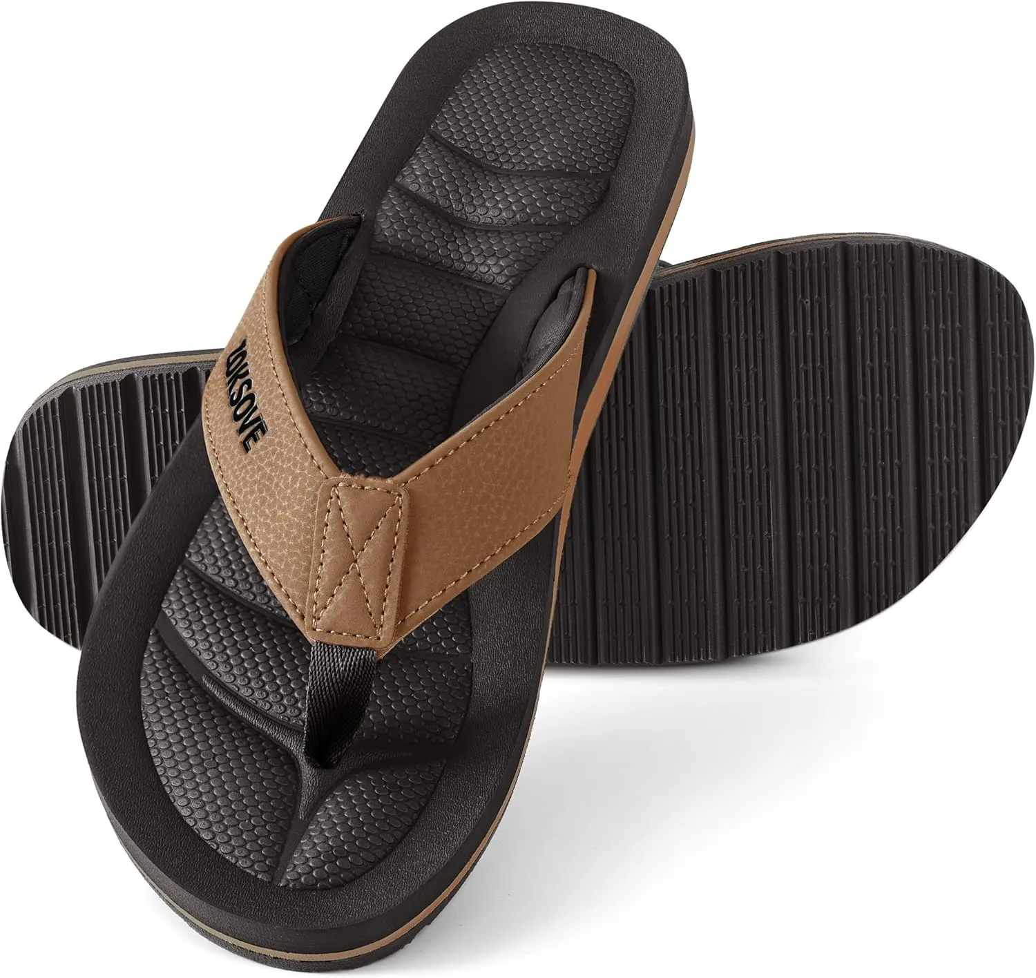 Mens Flip Flops - Comfort Arch Support Slides - Memory Foam Slip On Beach Sandals - Waterproof Open Toe Thong Slippers Summer Footwear