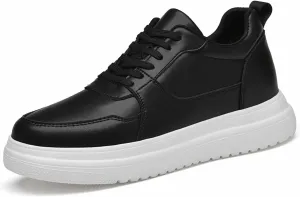 Men'S Genuine Leather Increase Height Casual Sneakers,Round-Toe Soft-Soled Slip-On Platform Sneakers,Outdoor Non-Slip Shock-Absorbing Running Sports Shoes