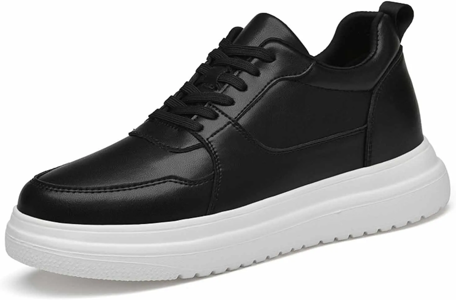 Men'S Genuine Leather Increase Height Casual Sneakers,Round-Toe Soft-Soled Slip-On Platform Sneakers,Outdoor Non-Slip Shock-Absorbing Running Sports Shoes
