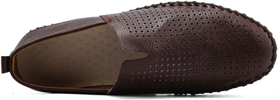 Men's Genuine Leather Loafer Shoes Slip On Soft Walking Shoes Perforated Driving Shoes