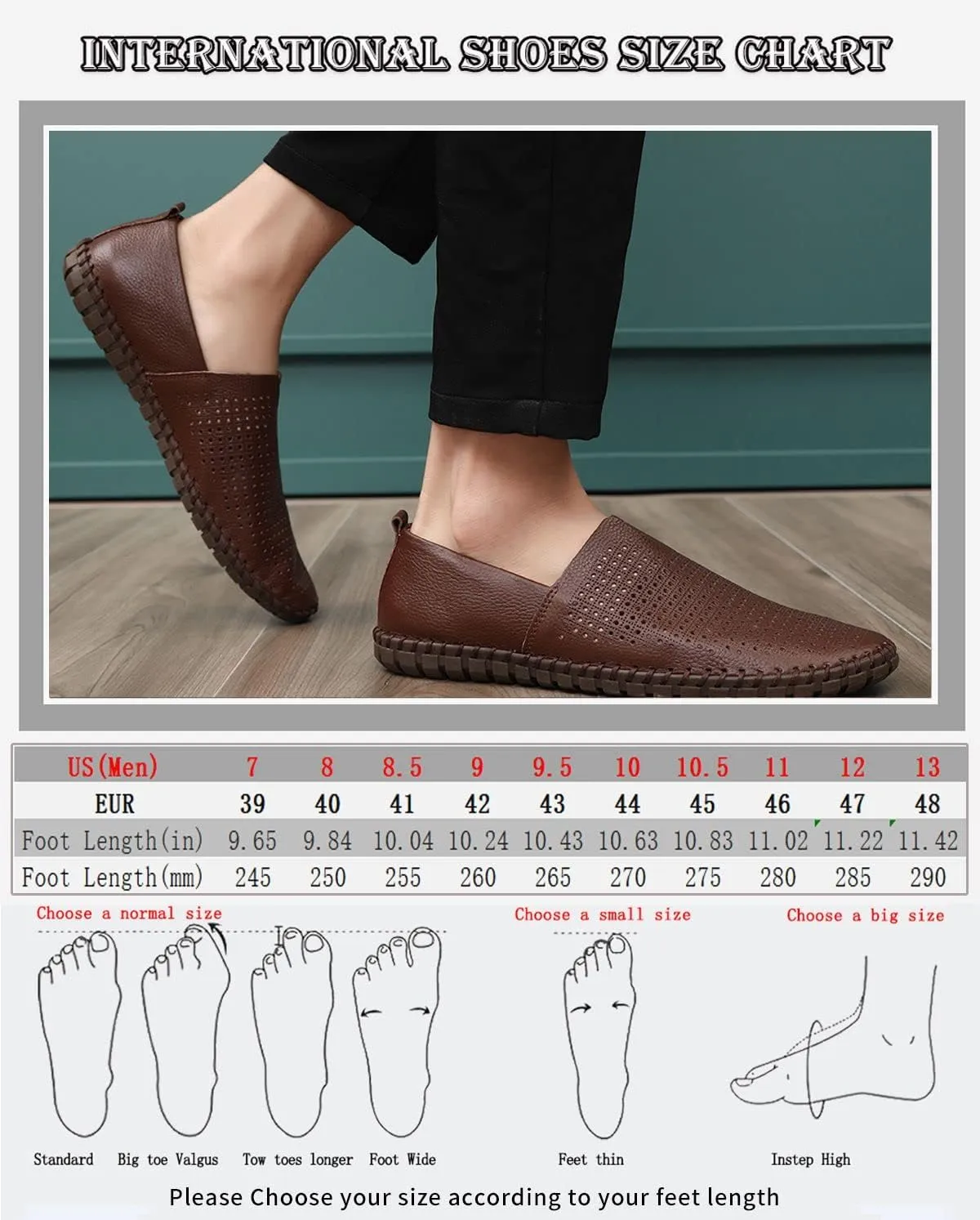 Men's Genuine Leather Loafer Shoes Slip On Soft Walking Shoes Perforated Driving Shoes