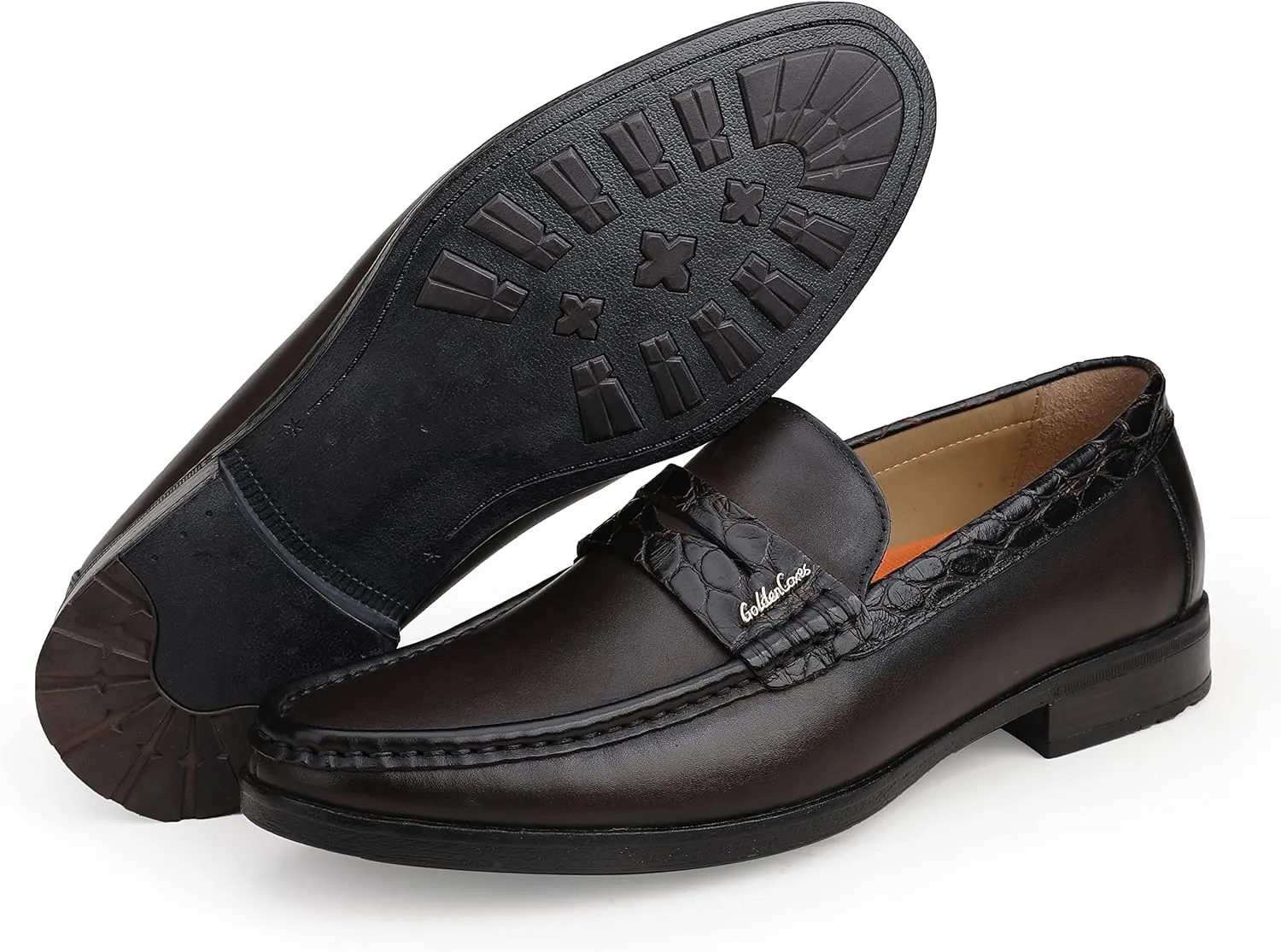 Men's Genuine Leather Loafers Crocodile Printed Slip On Soft Driving Dress Shoes
