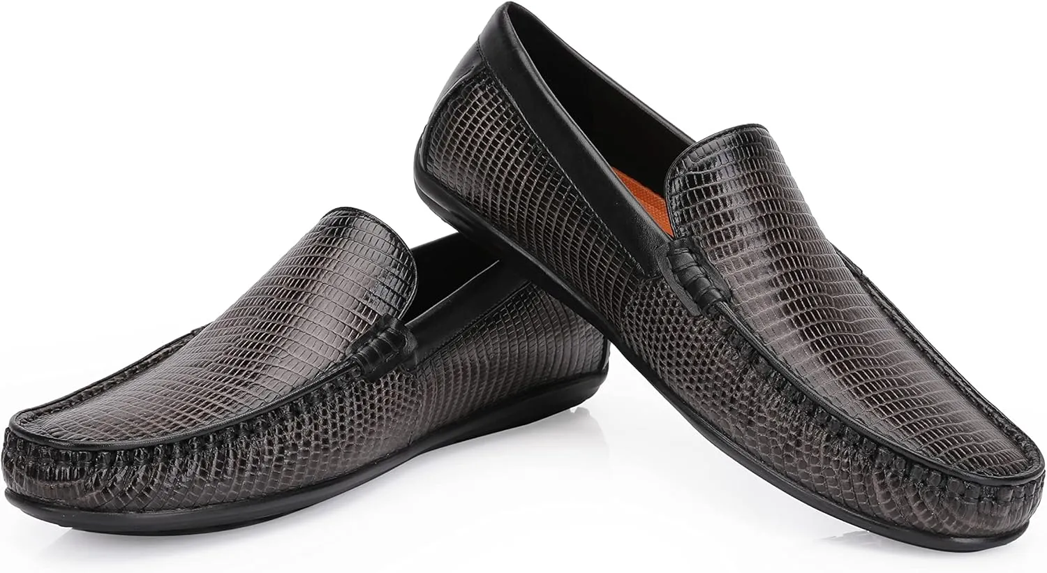 Men's Genuine Leather Loafers Crocodile Printed Slip On Soft Driving Dress Shoes