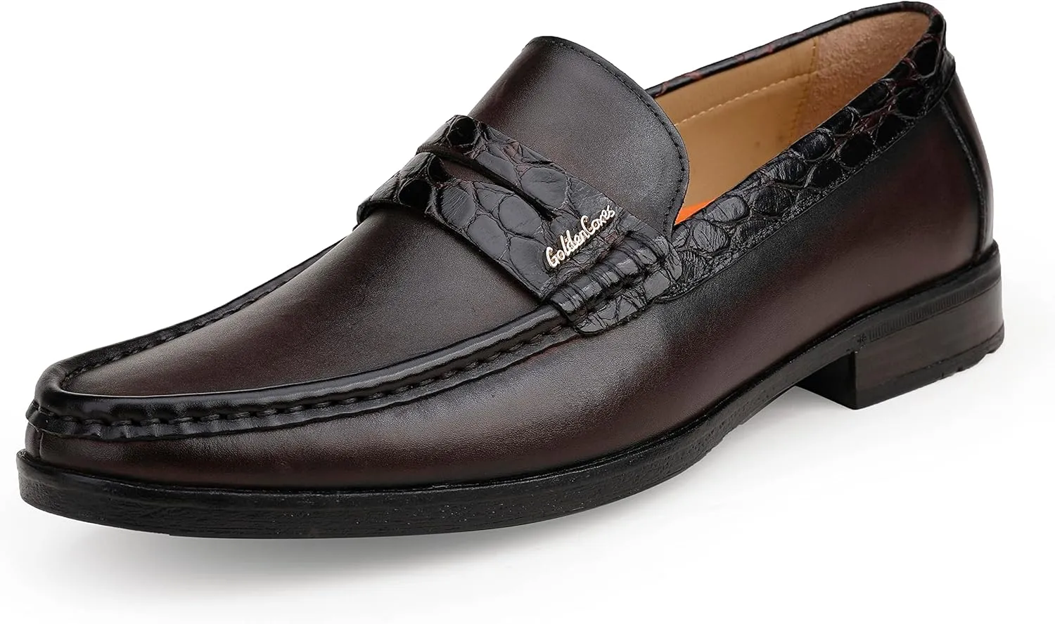 Men's Genuine Leather Loafers Crocodile Printed Slip On Soft Driving Dress Shoes