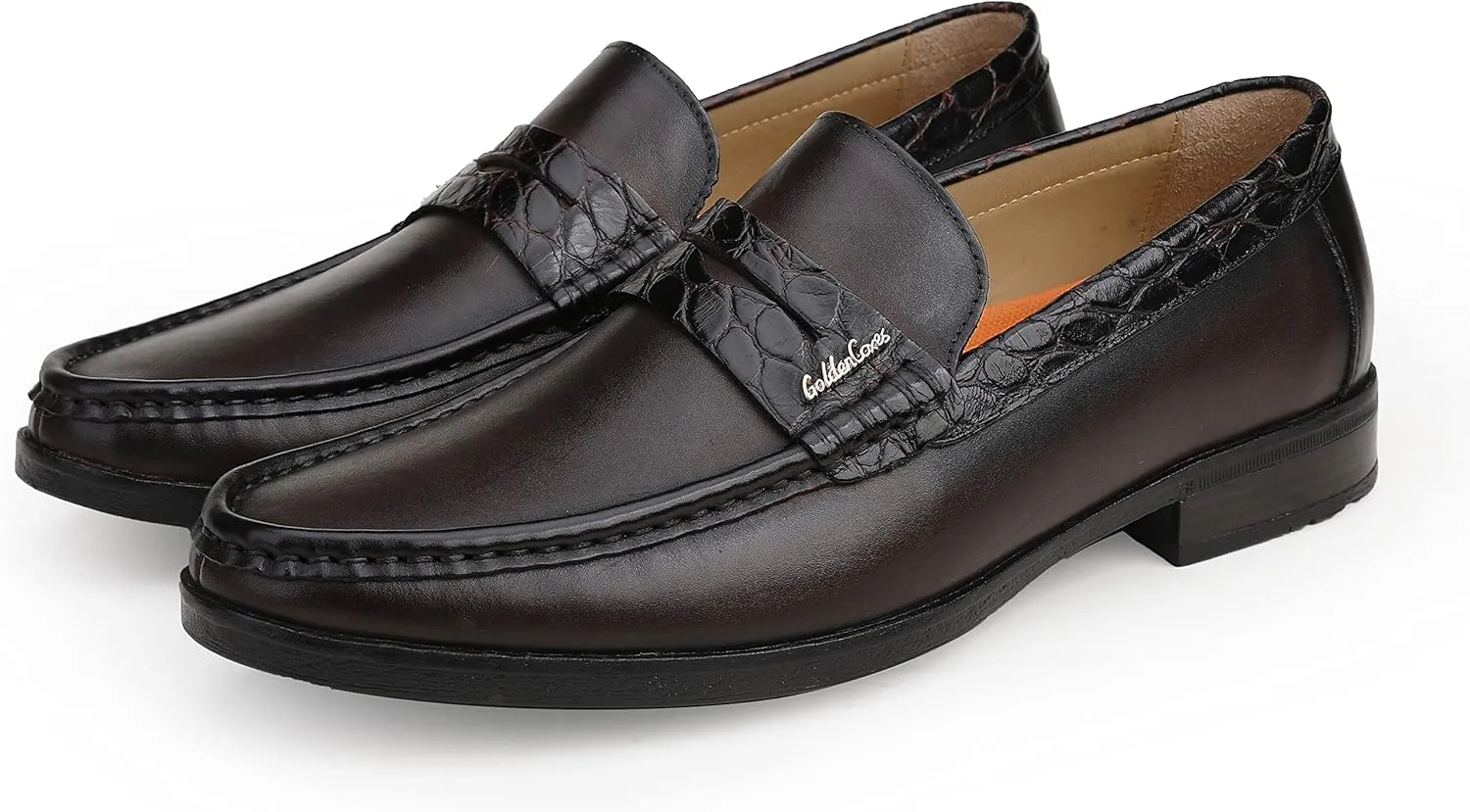 Men's Genuine Leather Loafers Crocodile Printed Slip On Soft Driving Dress Shoes
