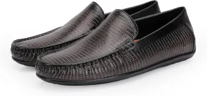 Men's Genuine Leather Loafers Crocodile Printed Slip On Soft Driving Dress Shoes