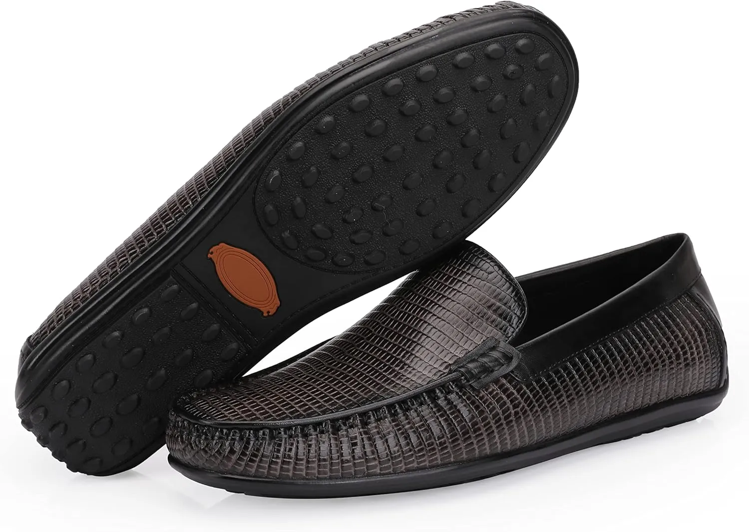 Men's Genuine Leather Loafers Crocodile Printed Slip On Soft Driving Dress Shoes