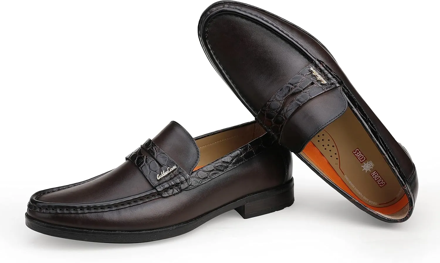 Men's Genuine Leather Loafers Crocodile Printed Slip On Soft Driving Dress Shoes