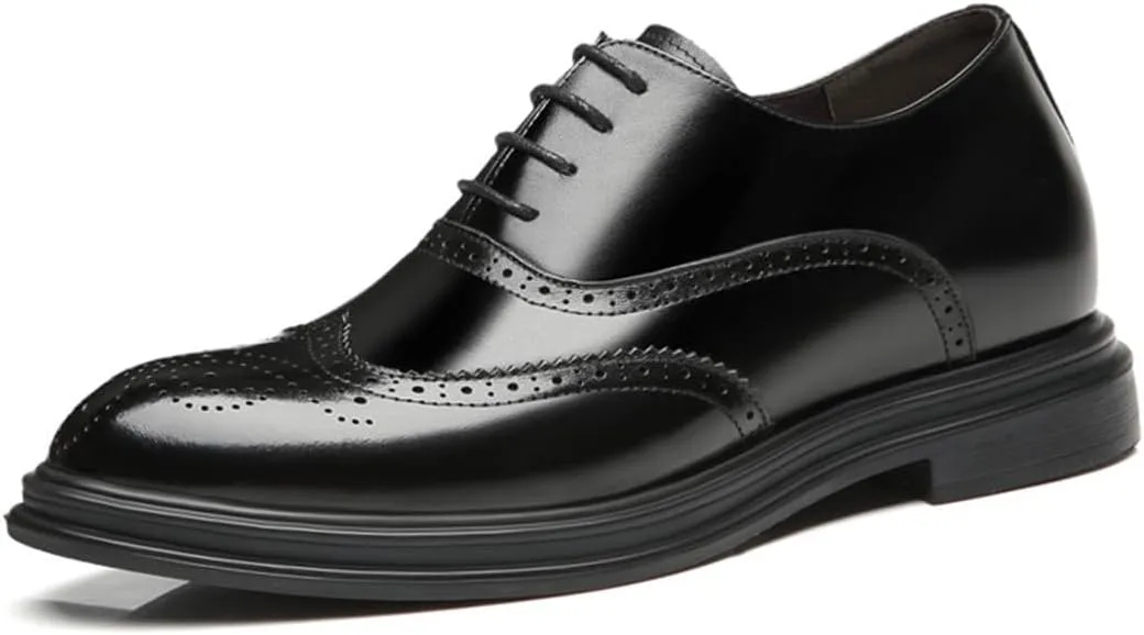 Men's Height Increasing Leather Brogues Non-Slip Dress Business Oxfords Shoes Lace-Ups Elevator Shoes for Men