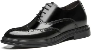 Men's Height Increasing Leather Brogues Non-Slip Dress Business Oxfords Shoes Lace-Ups Elevator Shoes for Men