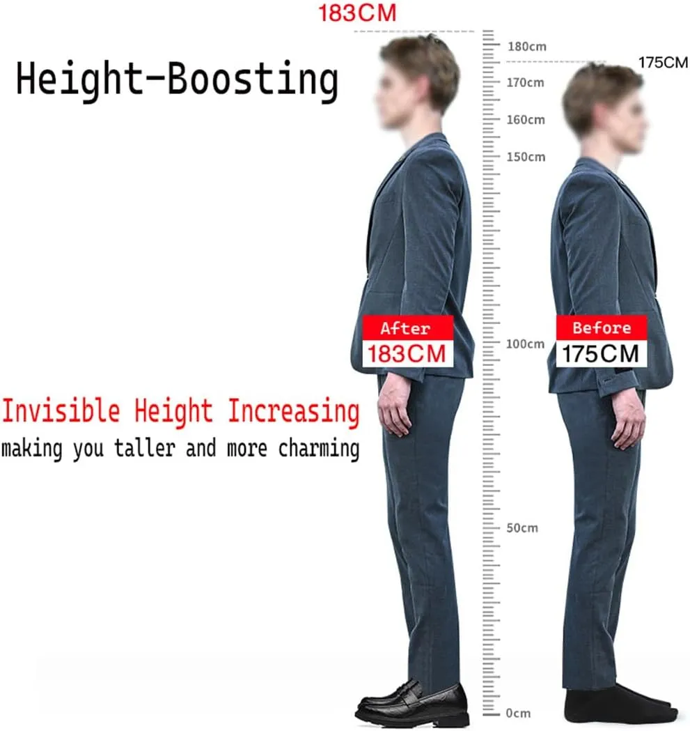 Men's Height Increasing Leather Brogues Non-Slip Dress Business Oxfords Shoes Lace-Ups Elevator Shoes for Men