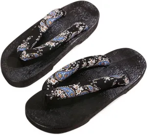 Men's Japanese style flat wooden clogs Slippers,flip flop thick soled casual home and outdoor Sandals,Anti- skid Fashion Slippers Summer Beach Footwear