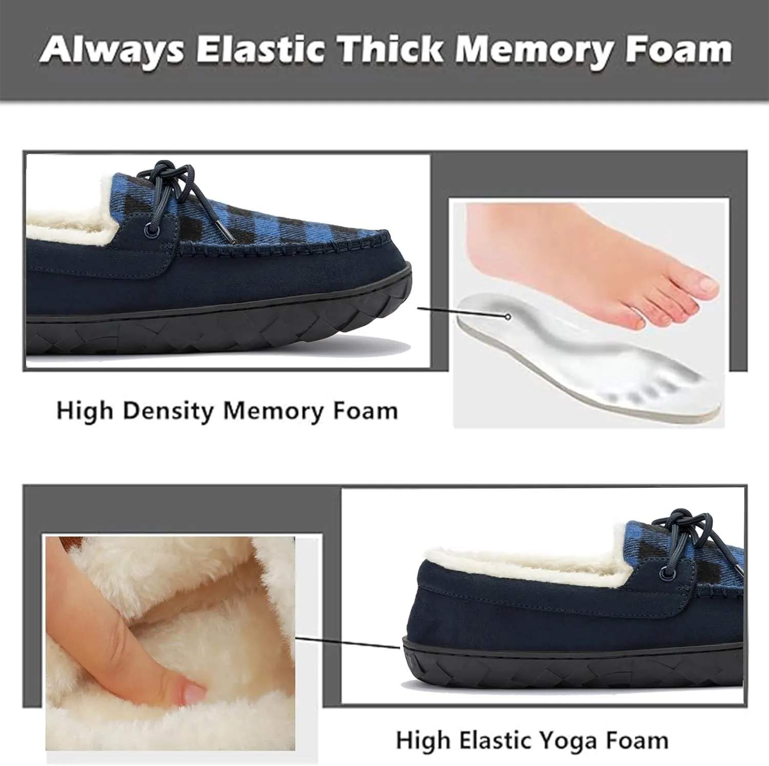 Men's Moccasin Slippers Warm Memory Foam Soft Plush Lined Slip on Indoor Outdoor House Shoes