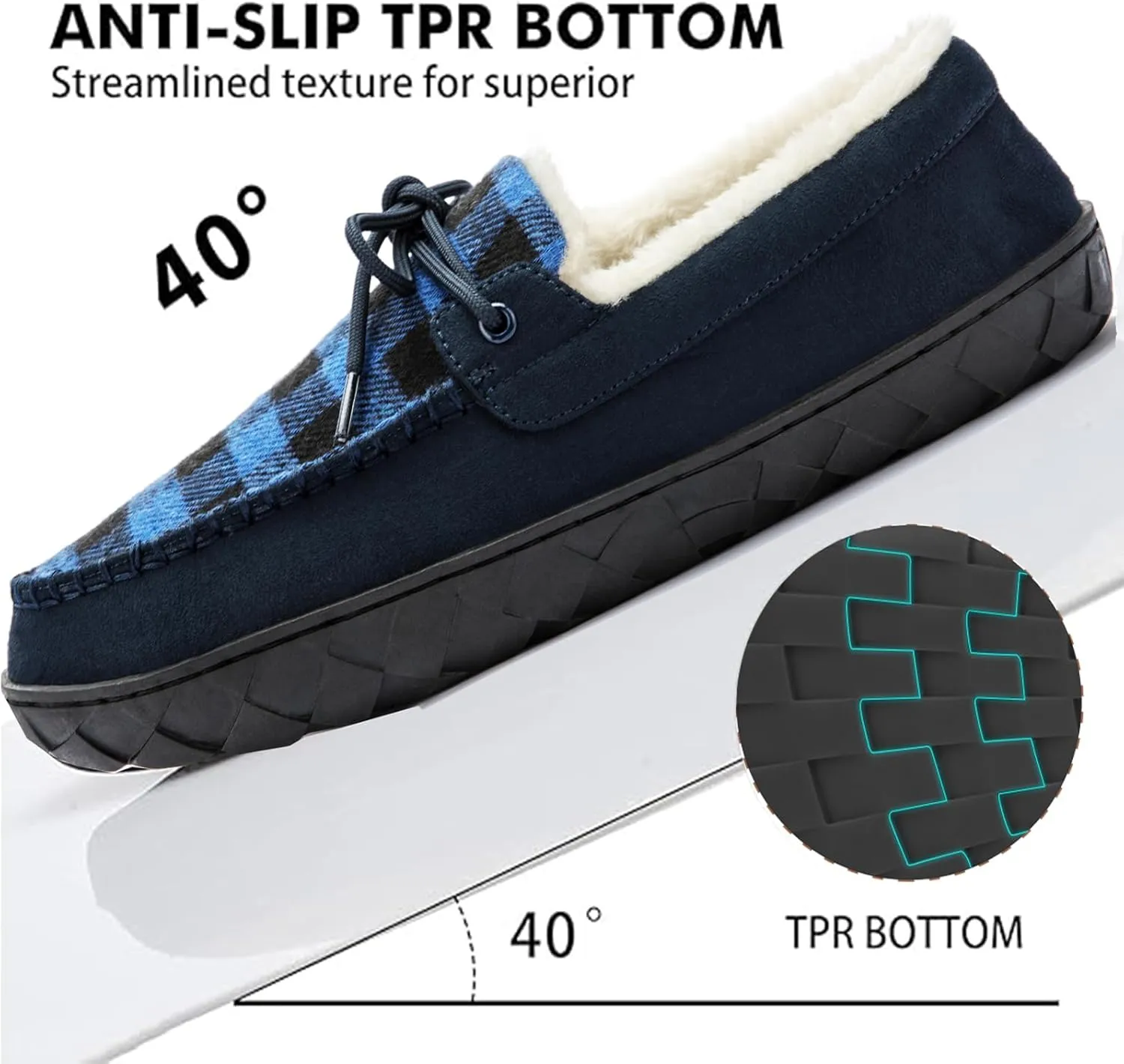 Men's Moccasin Slippers Warm Memory Foam Soft Plush Lined Slip on Indoor Outdoor House Shoes