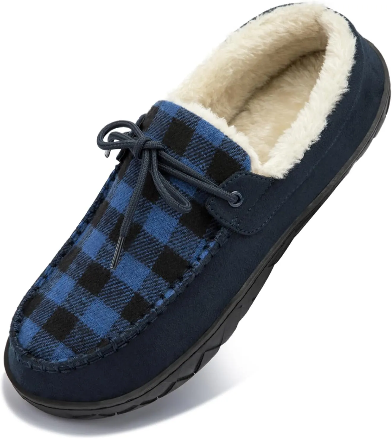 Men's Moccasin Slippers Warm Memory Foam Soft Plush Lined Slip on Indoor Outdoor House Shoes