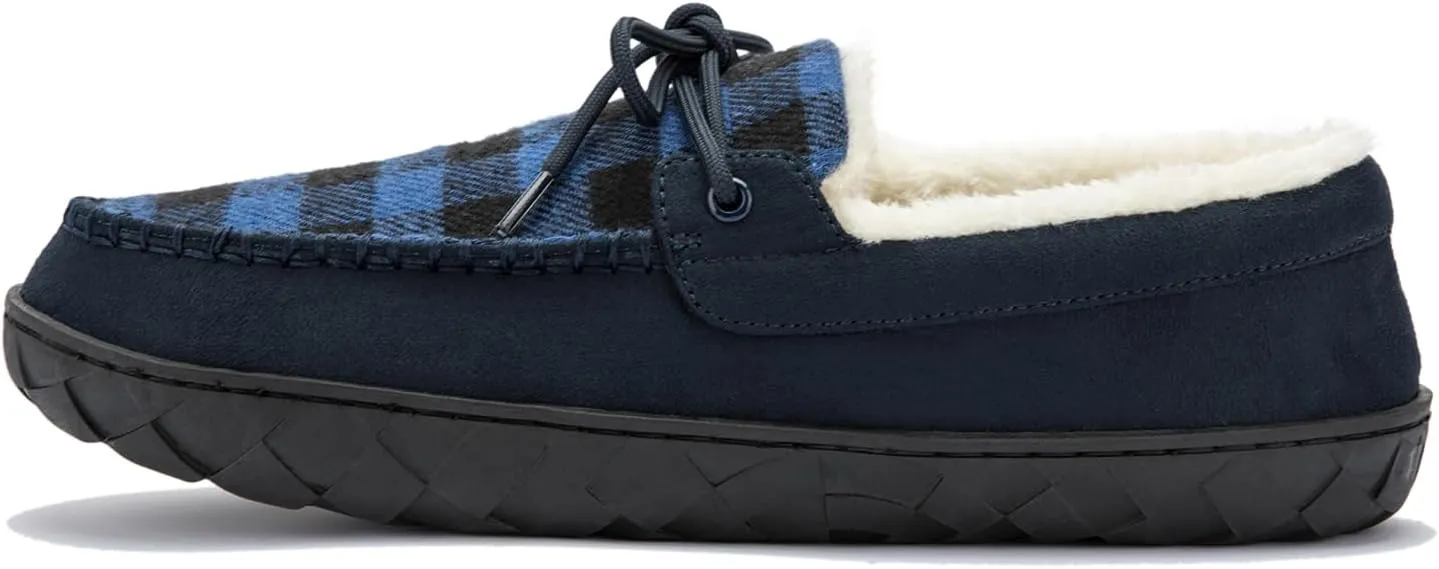 Men's Moccasin Slippers Warm Memory Foam Soft Plush Lined Slip on Indoor Outdoor House Shoes