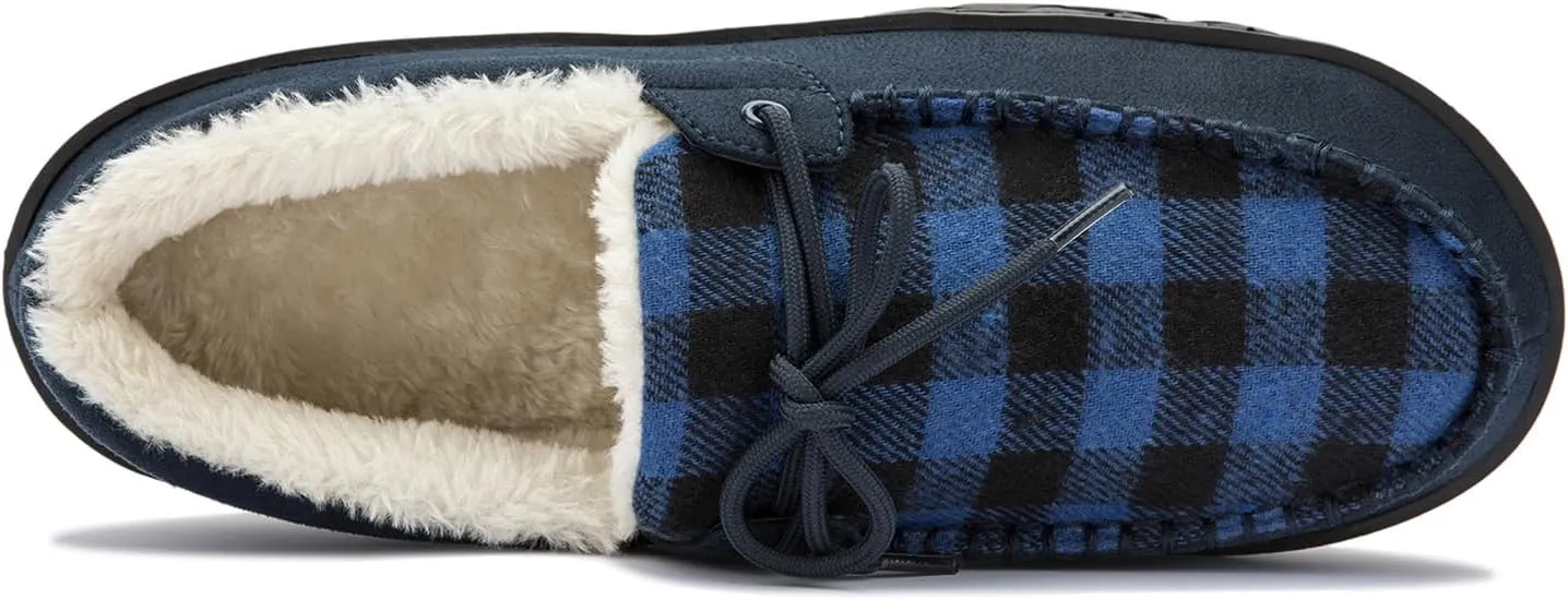 Men's Moccasin Slippers Warm Memory Foam Soft Plush Lined Slip on Indoor Outdoor House Shoes