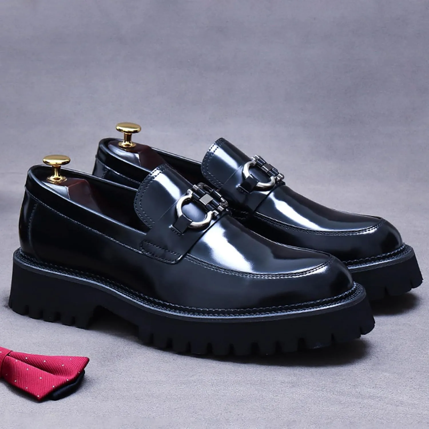 Men's Round-Toe Loafers, Genuine Leather Boat Shoes, Buckle Walking Shoe Casual Leather Shoes for Male