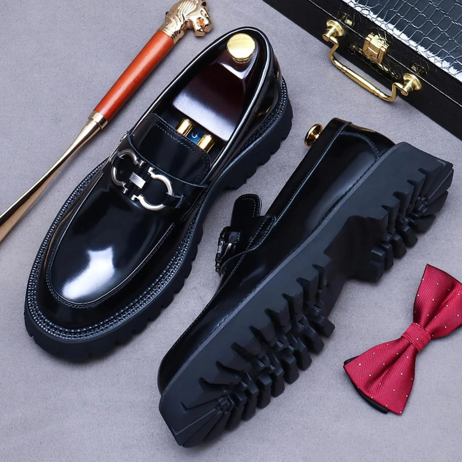 Men's Round-Toe Loafers, Genuine Leather Boat Shoes, Buckle Walking Shoe Casual Leather Shoes for Male