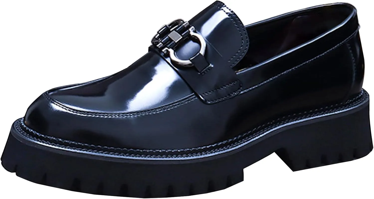 Men's Round-Toe Loafers, Genuine Leather Boat Shoes, Buckle Walking Shoe Casual Leather Shoes for Male