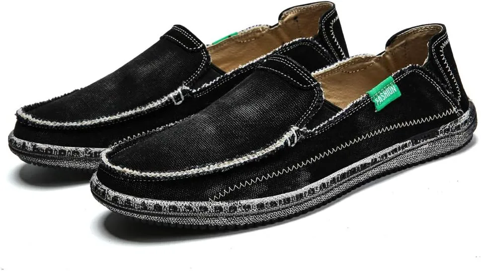 Men's Slip on Deck Shoes Loafers Canvas Boat Shoe Non Slip Casual Loafer Flat Outdoor Sneakers Walking
