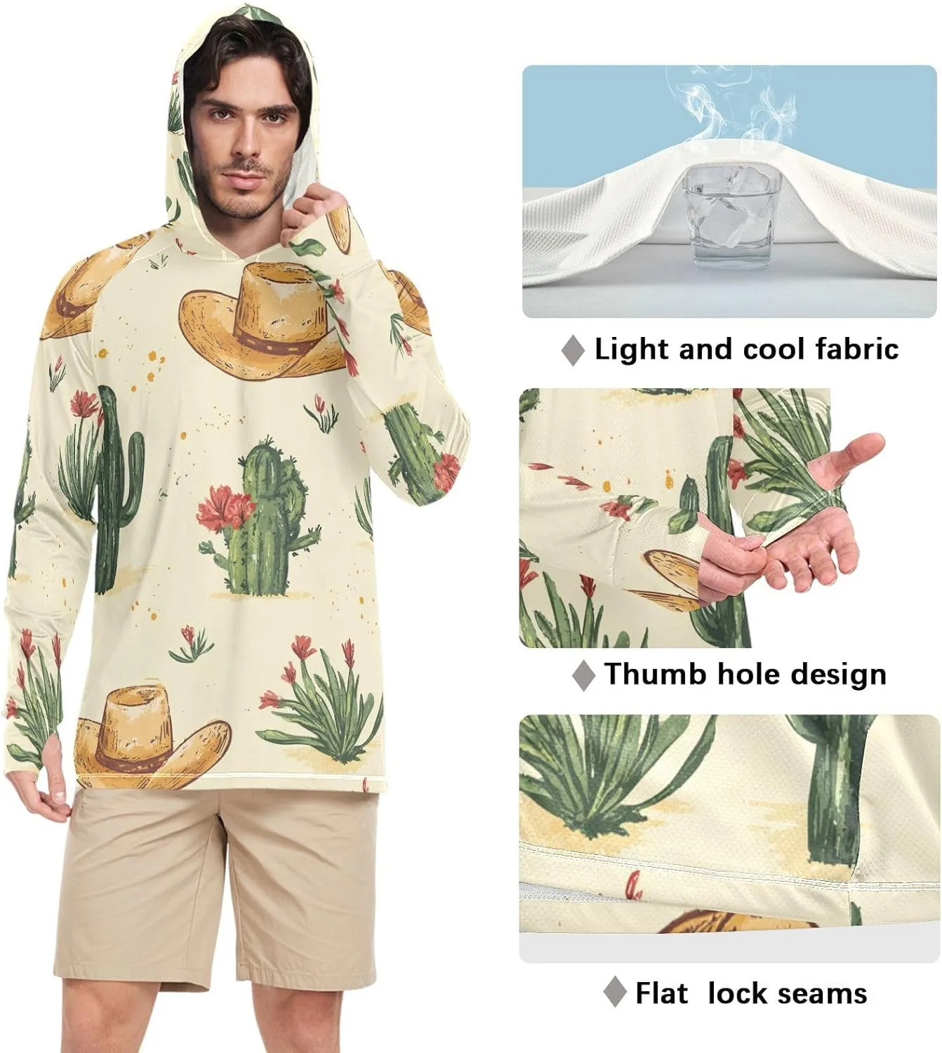 Mens Sun Hoodie Shirts UV Protection Long Sleeve Lightweight UPF 50  Rash Guard UV Shirts