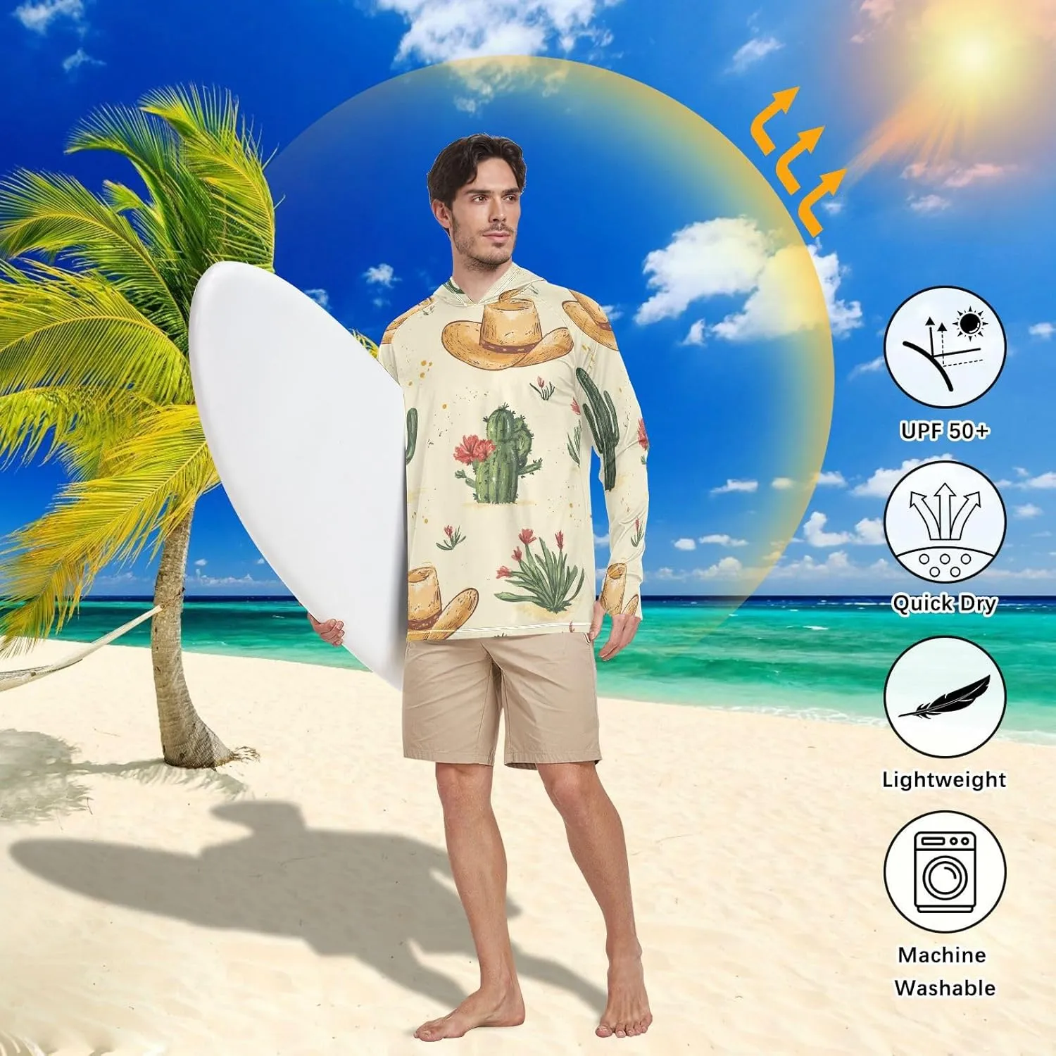 Mens Sun Hoodie Shirts UV Protection Long Sleeve Lightweight UPF 50  Rash Guard UV Shirts