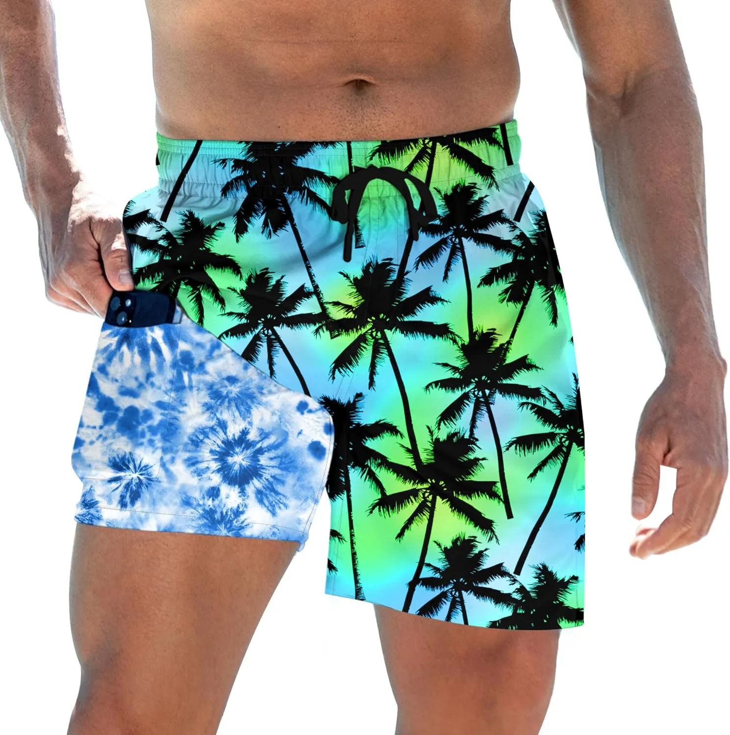 Mens Swim Trunks with Compression Liner 5.5" Inseam Quick Dry Swimsuit Shorts S-XXL