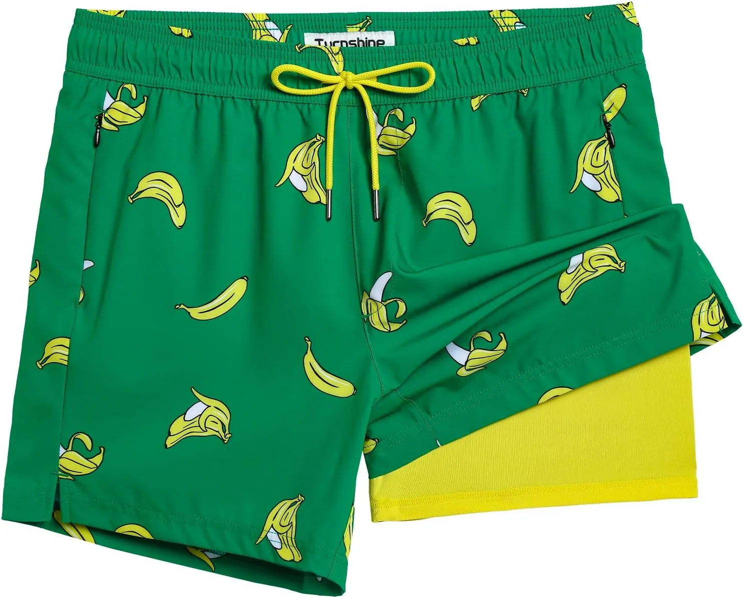 Mens Swim Trunks with Compression Liner 5" Stretch Beach Shorts Quick Dry Bathing Suit Board Shorts Zipper Pockets