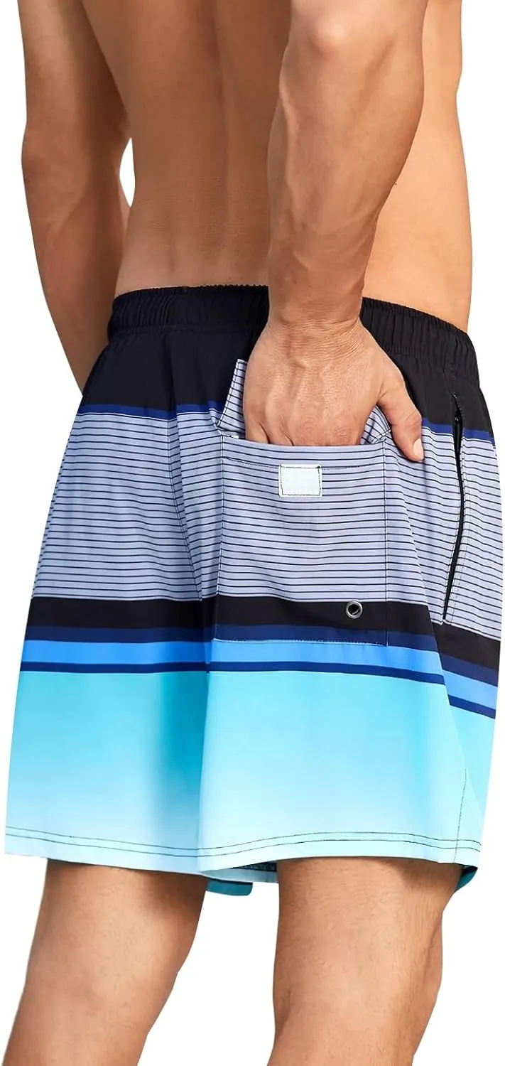 Mens Swim Trunks with Compression Liner Quick Dry Beach Shorts with Zipper Pockets