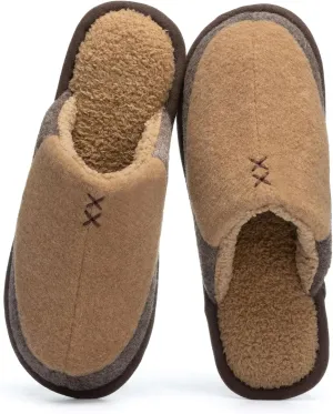 Mens Two-Tone Scuff Slippers with Memory Foam Cozy Warm Slip On House Shoes for Indoor Outdoor Gifts for Men Him Dad