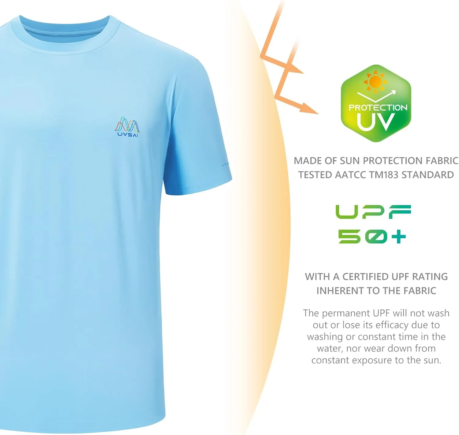 Men’s UPF 50  Short Sleeve Shirt Permanent UV Sun Protection Performance Hiking Fishing T-Shirts