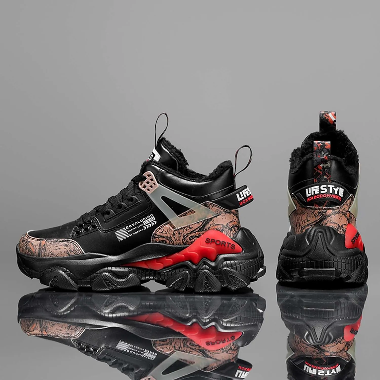 Men's Wnter Casual Sports Shoes - Plush Thick Warm Shoes - Fashionable Snow Shoes - Outdoor Jogging Shoes