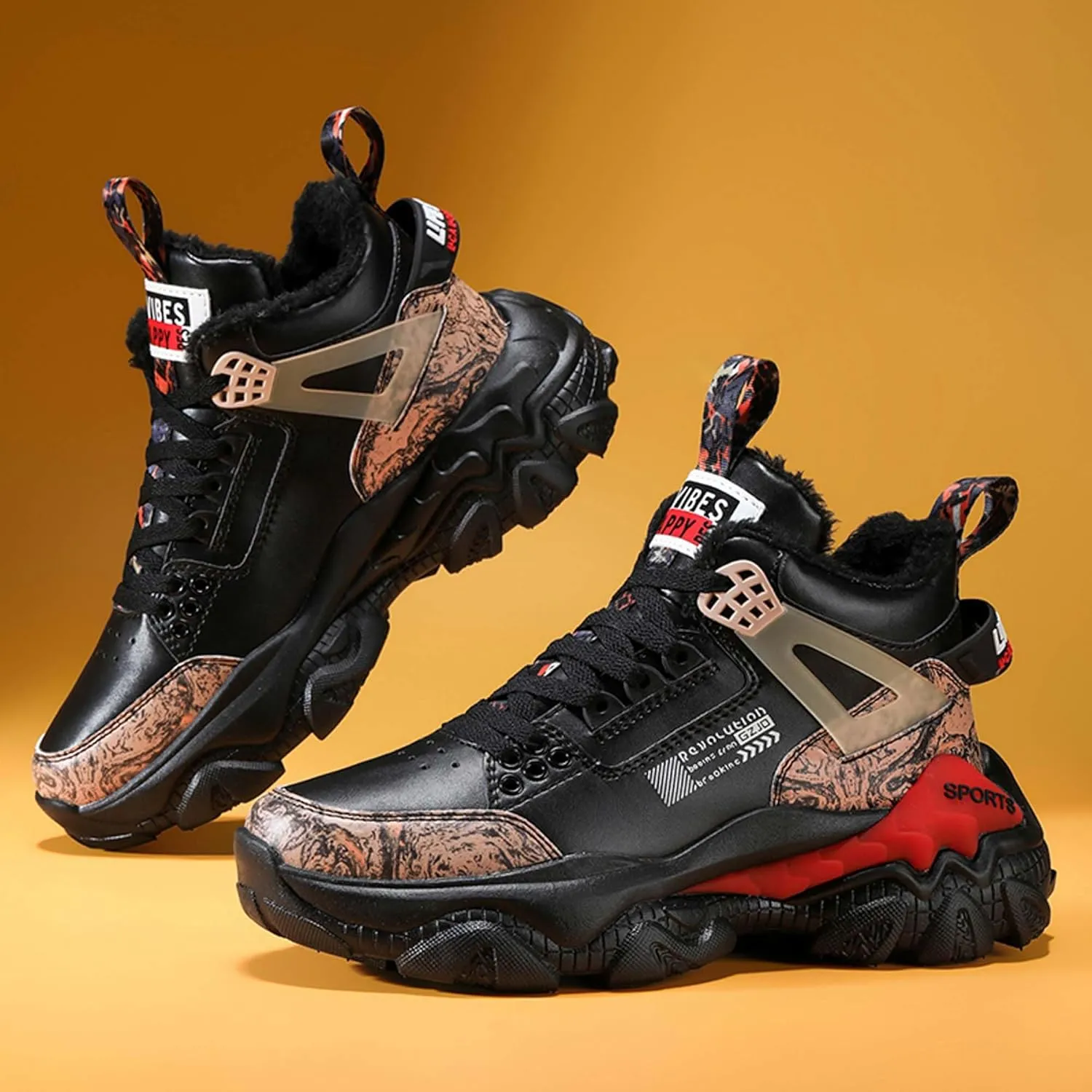 Men's Wnter Casual Sports Shoes - Plush Thick Warm Shoes - Fashionable Snow Shoes - Outdoor Jogging Shoes