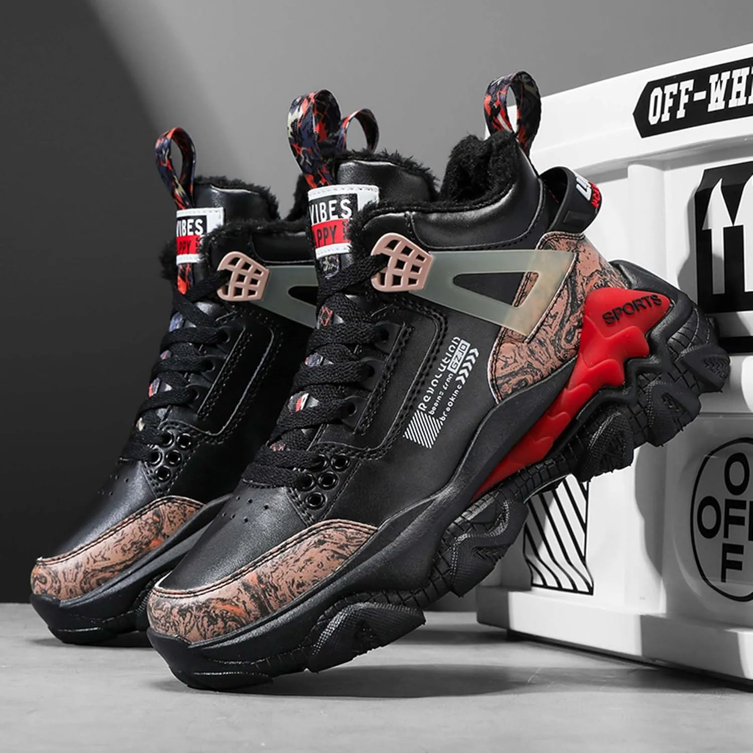 Men's Wnter Casual Sports Shoes - Plush Thick Warm Shoes - Fashionable Snow Shoes - Outdoor Jogging Shoes