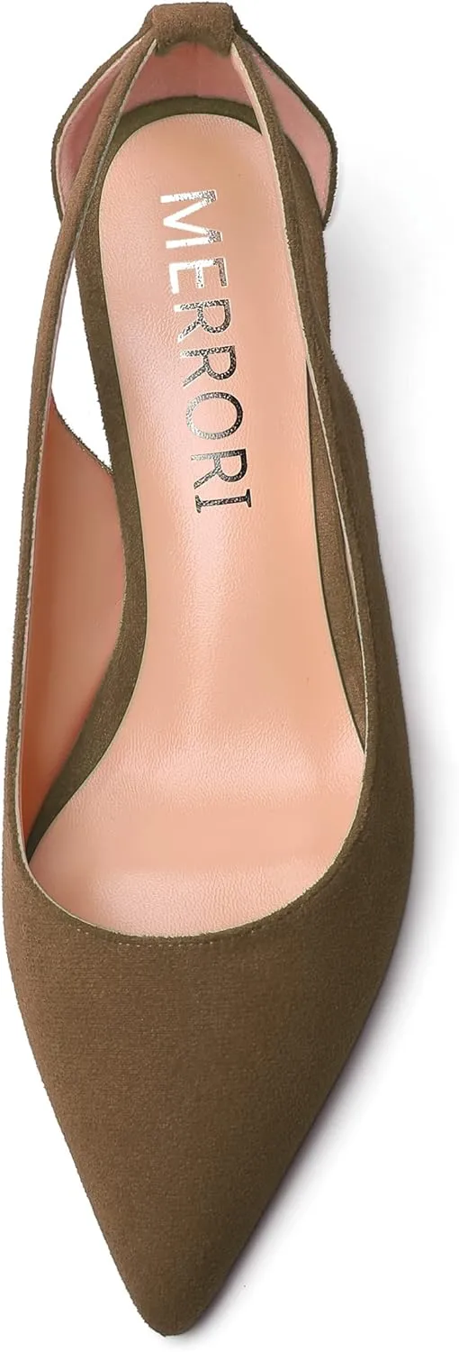 MERRORI Womens Casual Office Pointed Toe Slip On Suede Wedge Low Heel Pumps Shoes 2 Inch