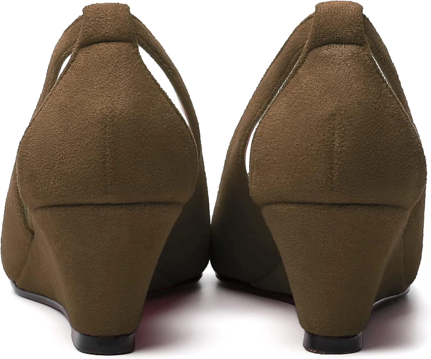 MERRORI Womens Casual Office Pointed Toe Slip On Suede Wedge Low Heel Pumps Shoes 2 Inch