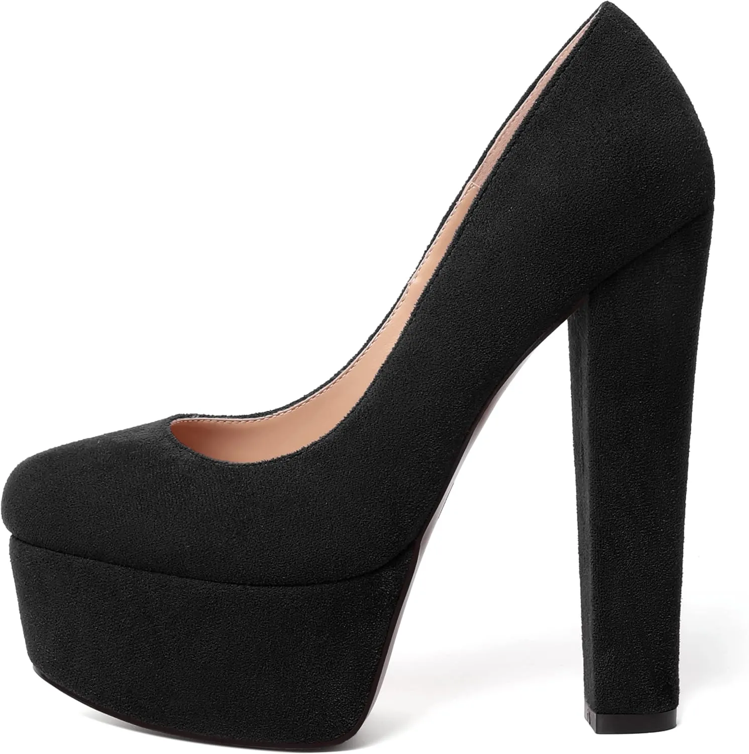 MERRORI Womens Evening Slip On Sexy Round Toe Suede Platform Chunky High Heel Pumps Shoes 6 Inch