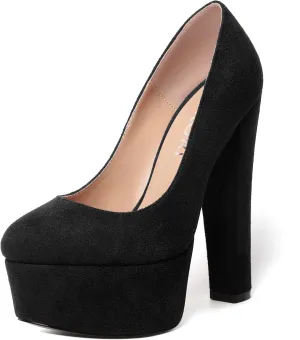 MERRORI Womens Evening Slip On Sexy Round Toe Suede Platform Chunky High Heel Pumps Shoes 6 Inch