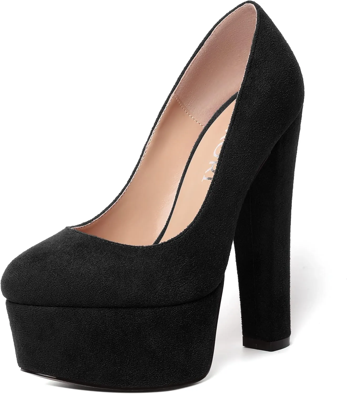 MERRORI Womens Evening Slip On Sexy Round Toe Suede Platform Chunky High Heel Pumps Shoes 6 Inch